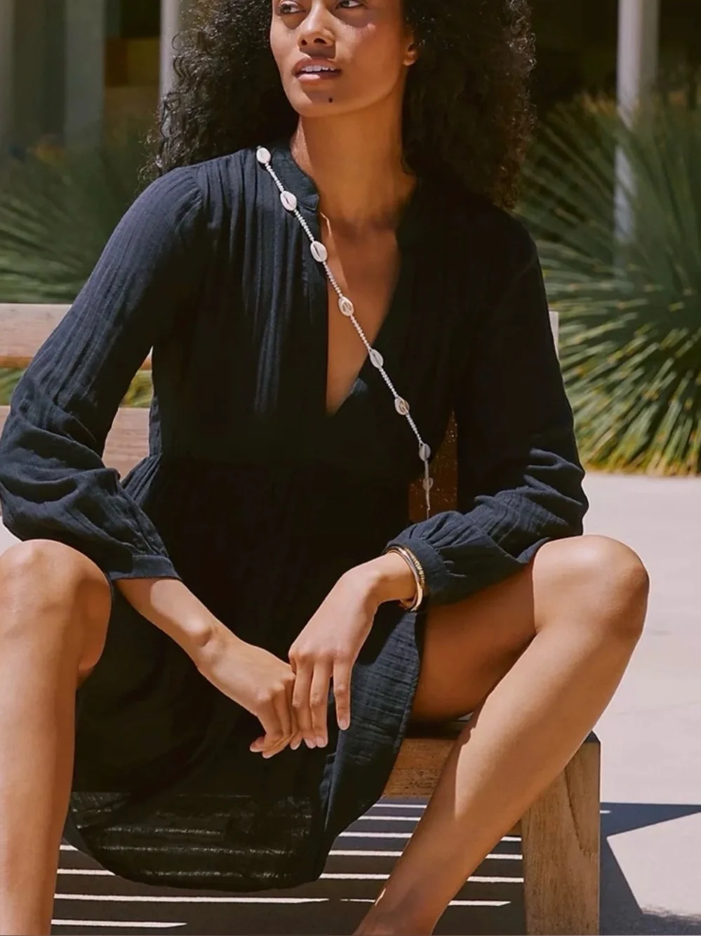 Anthropologie Black Tiered Long-Sleeve Kallie mini dress - large - Picture 3 of 8